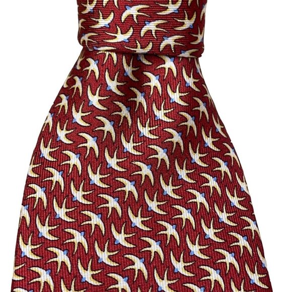 Burano Biarretti Couture Silk Necktie from Italy, Retro Geometric Birds/Sparrows - Picture 1 of 3